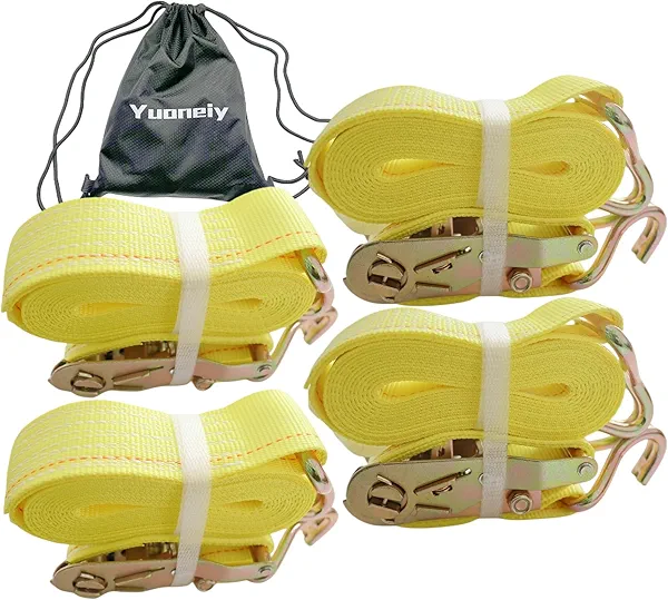 Yuoneiy Ratchet Straps Tie Down Straps Heavy Duty (4PK) 2" x 15' x 4400 lbs J Hook Cargo Tie-Downs Straps for Motorcycle, ATV, UTV, Trailer