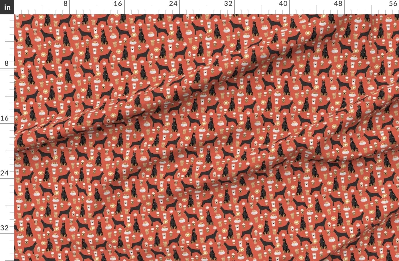 Spoonflower Fabric - Doberman Dog Pinscher Rust Coffee Dogs Coffees Pet Portrait Printed on Organic Cotton Sateen Fabric by The Yard - Sewing Quilting Apparel Home Decor