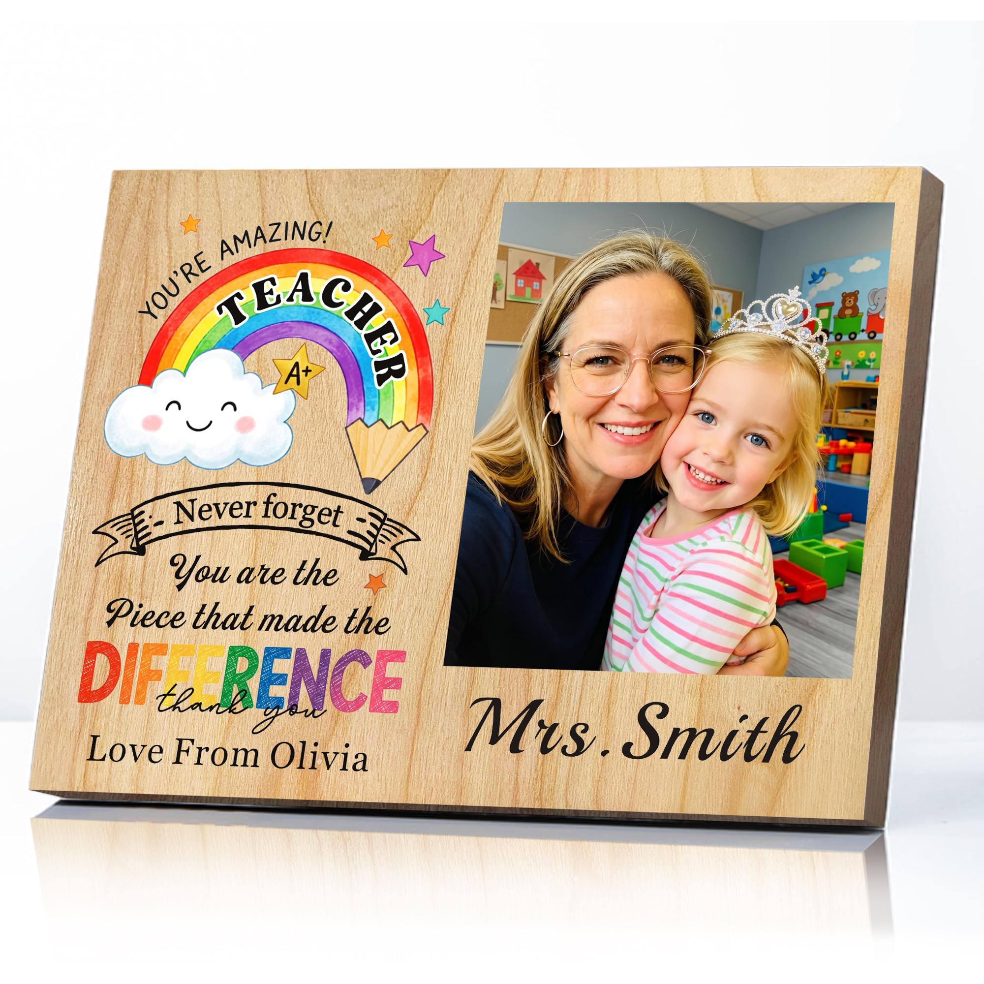 EDSG Personalised Thank You Teacher Gifts, Custom Teacher Appreciation Gifts with Photo, Best Teacher Plaques Gifts, End of the Year Teaching Assistant Gifts for Women Men Tutor(Design 2)