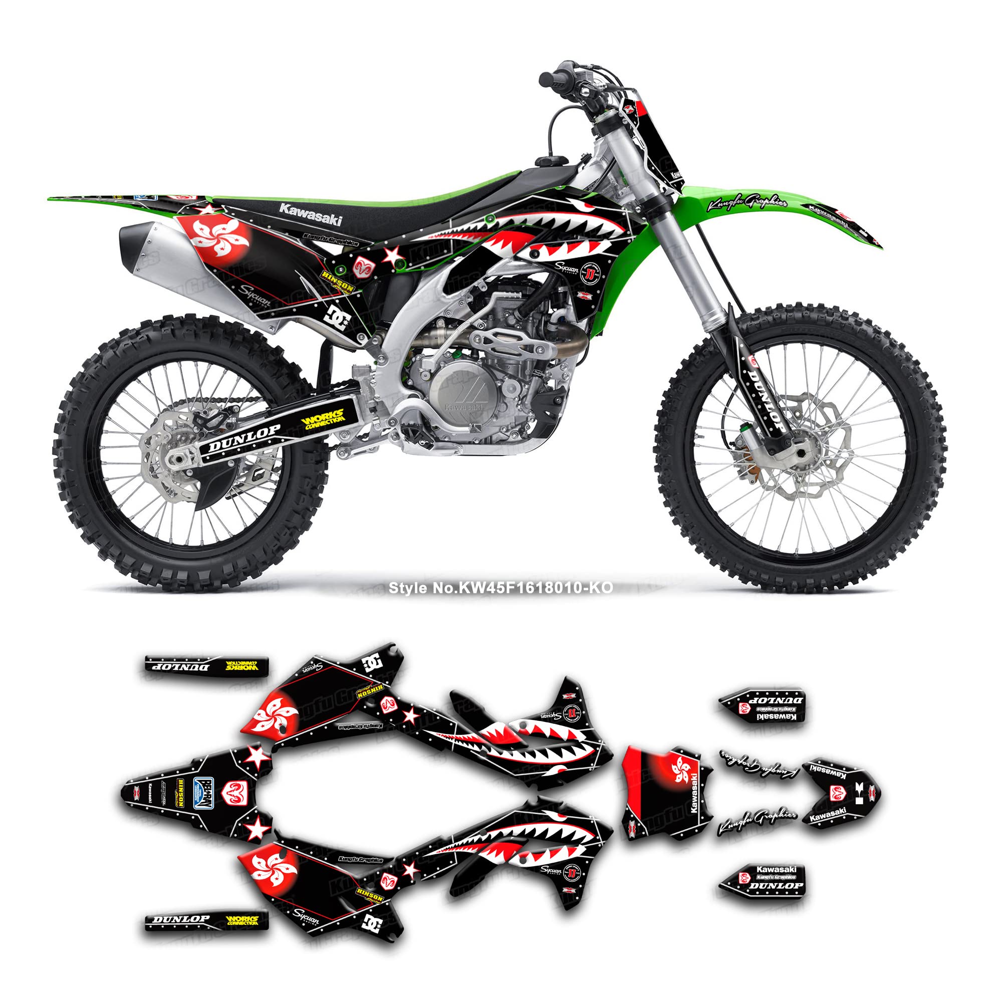 Kungfu Graphics Custom Decal Kit for KX450F KXF450 2016 2017 2018, KW45F1618010-KO