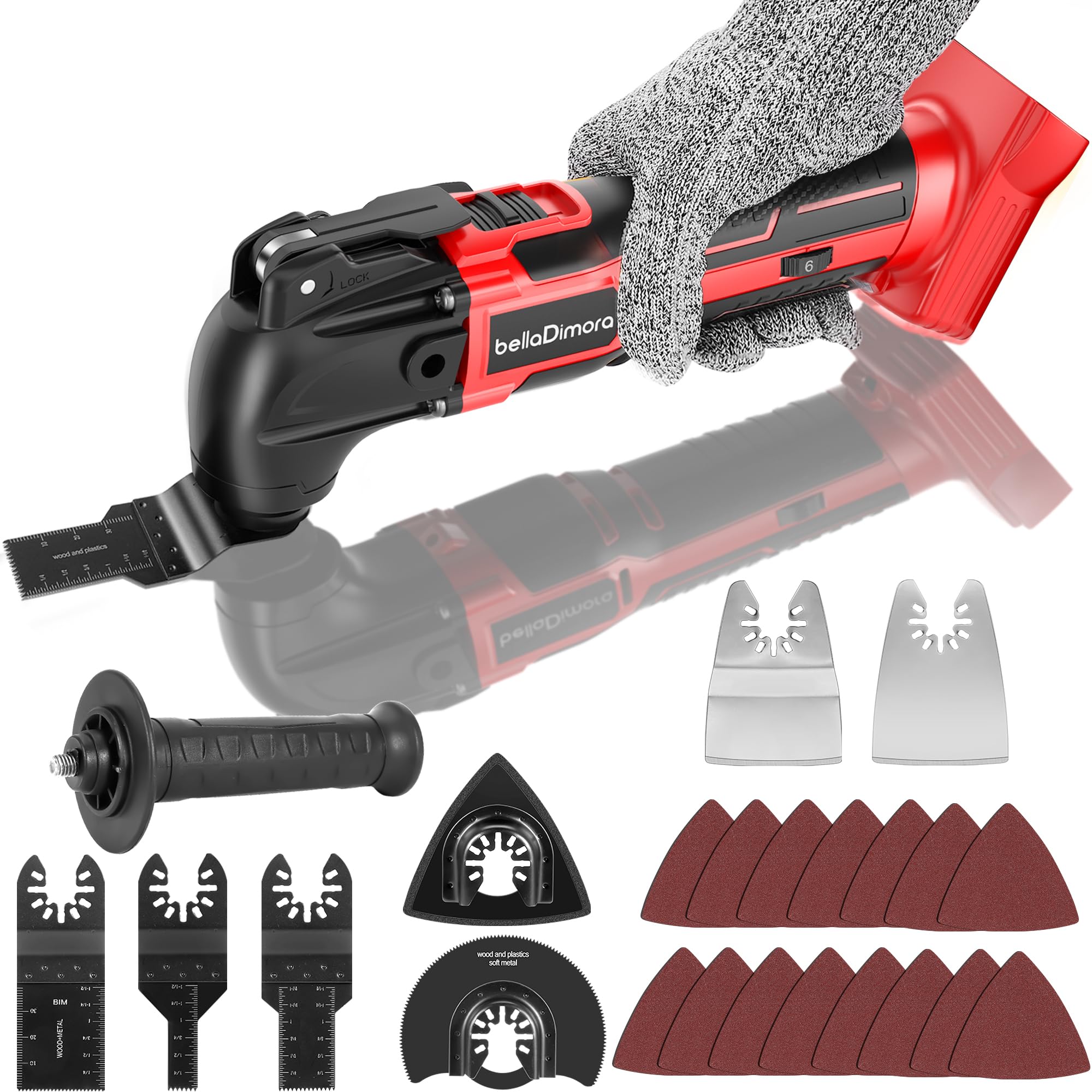 Cordless Oscillating Tool with 18V Battery, Brushless Motor Oscillating Power Tools, 6 Variable Speeds, 23-Piece Kit for Cutting, Sanding, Scraping(