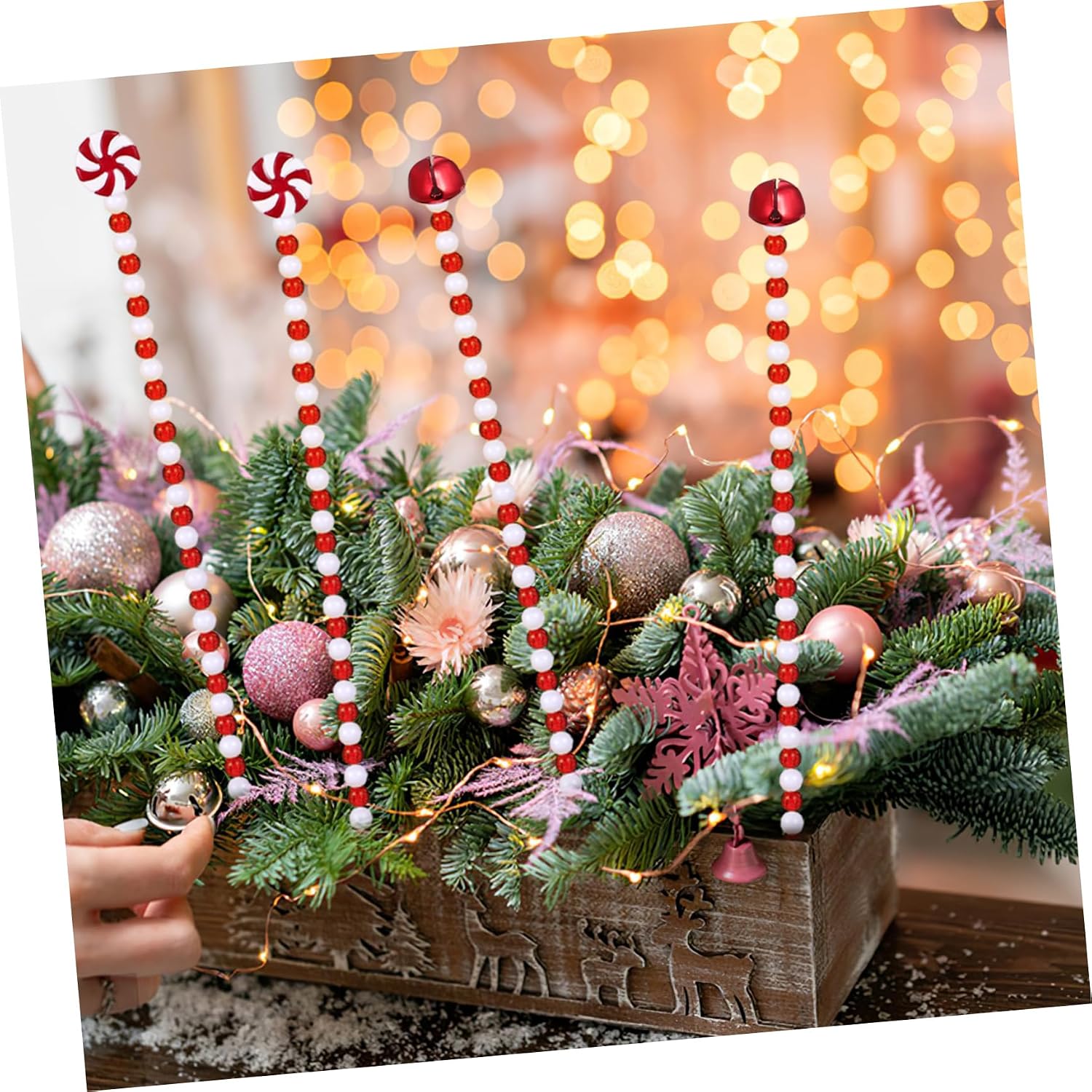 20pcs Christmas Candy Cane Decorations Fun Bell Ornaments Sticks for Tree Table Centerpieces Holiday Parties and Festive Home Decor