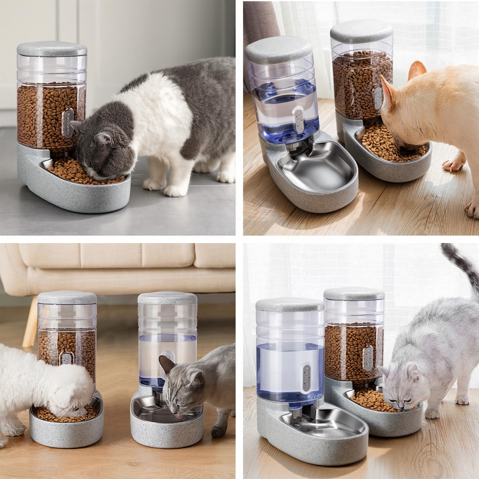 Automatic Cat Feeder and Water Dispenser with Stainless Steel Bowl Gravity Food Feeder and Waterer Set for Small Medium Dog Puppy Kitten 1 Gallon x 2(Grey) - image 7