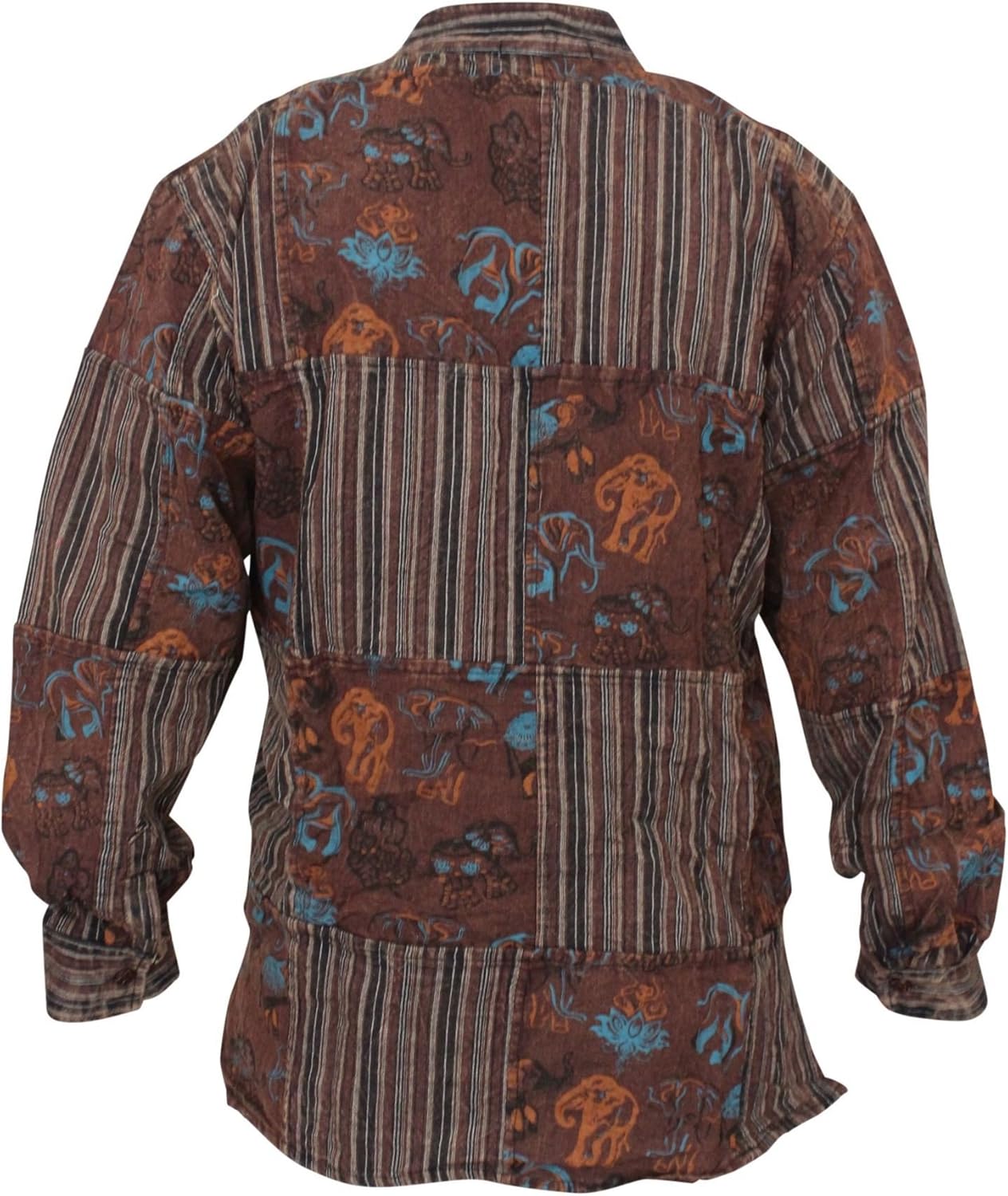 Shopoholic Fashion Mens Stonewashed Printed Patch Hippie Shirt - Image 3