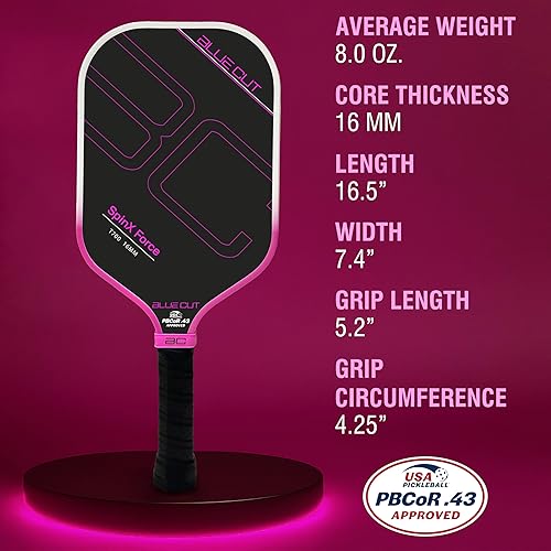 Miniatura 5 de Blue Cut Pickleball Paddle  USAPA Approved Pickleball Paddles Racket with T700 Carbon Fiber, 16mm Honeycomb Core, Spin Surface, Pro Power Speed &