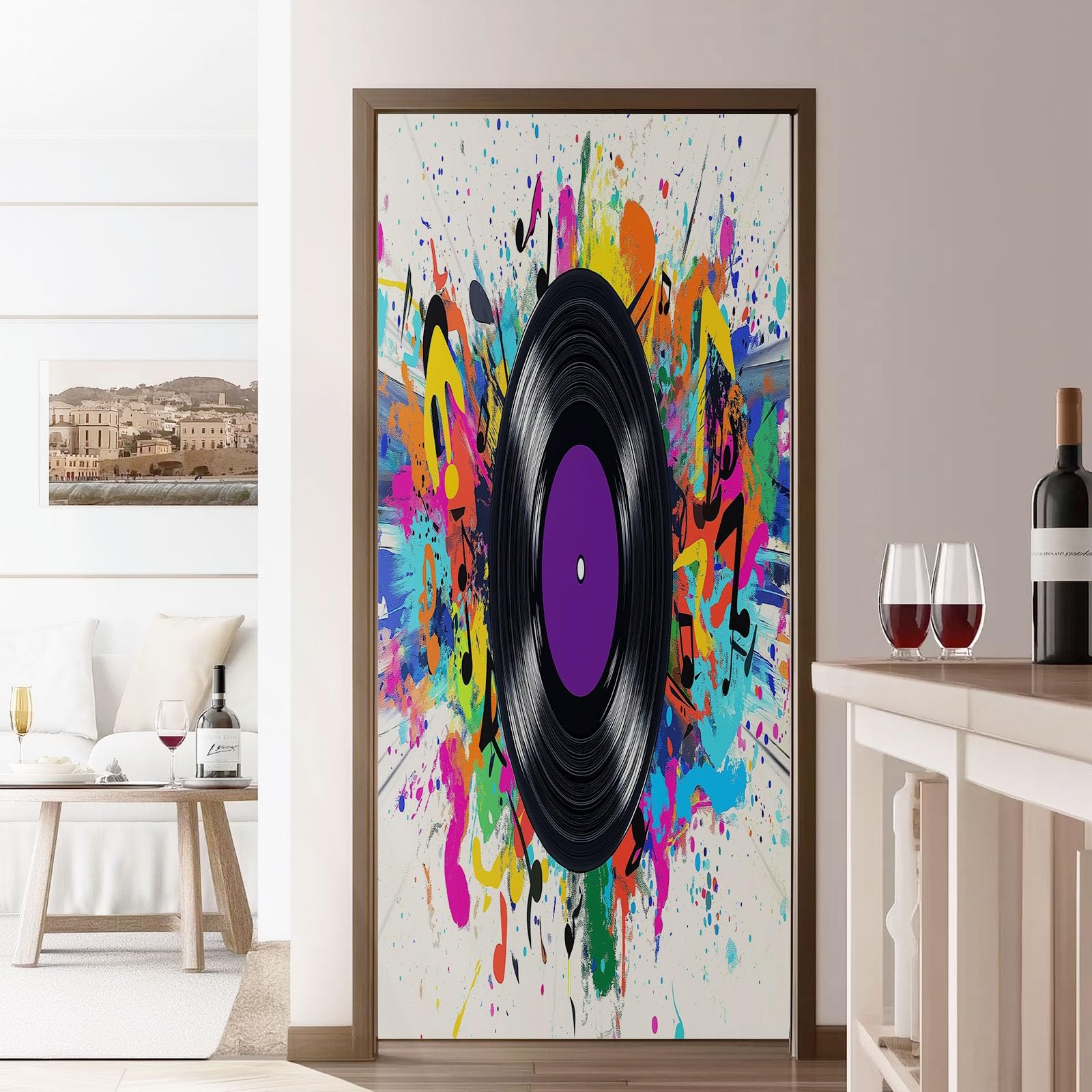 Naklejka na drzwi 3D, samoprzylepna, PCW, 90 x 200 cm, zdejmowana, czarna, wodoszczelna, do sypialni, kuchni, łazienki, biura, tapeta na drzwi - winylowa, muzyka, graffiti, motyw do wnętrz