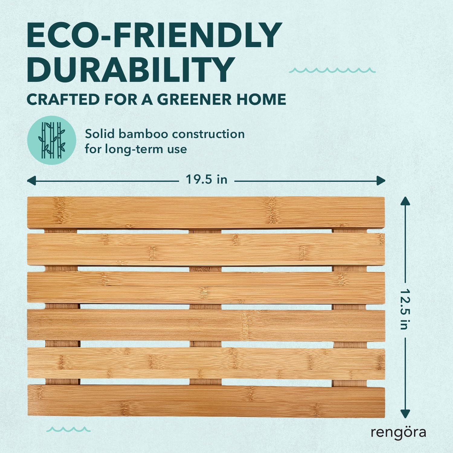 Outdoor Bamboo Bath Mat 19.5x12.5", Non-Slip Bamboo Shower Mat for Indoor/Outdoor Shower Floor, Spa Decor for Sauna Floor, Wood Bathroom Accessories, Wood Bath Mats, Spa Room Decor for Bathroom