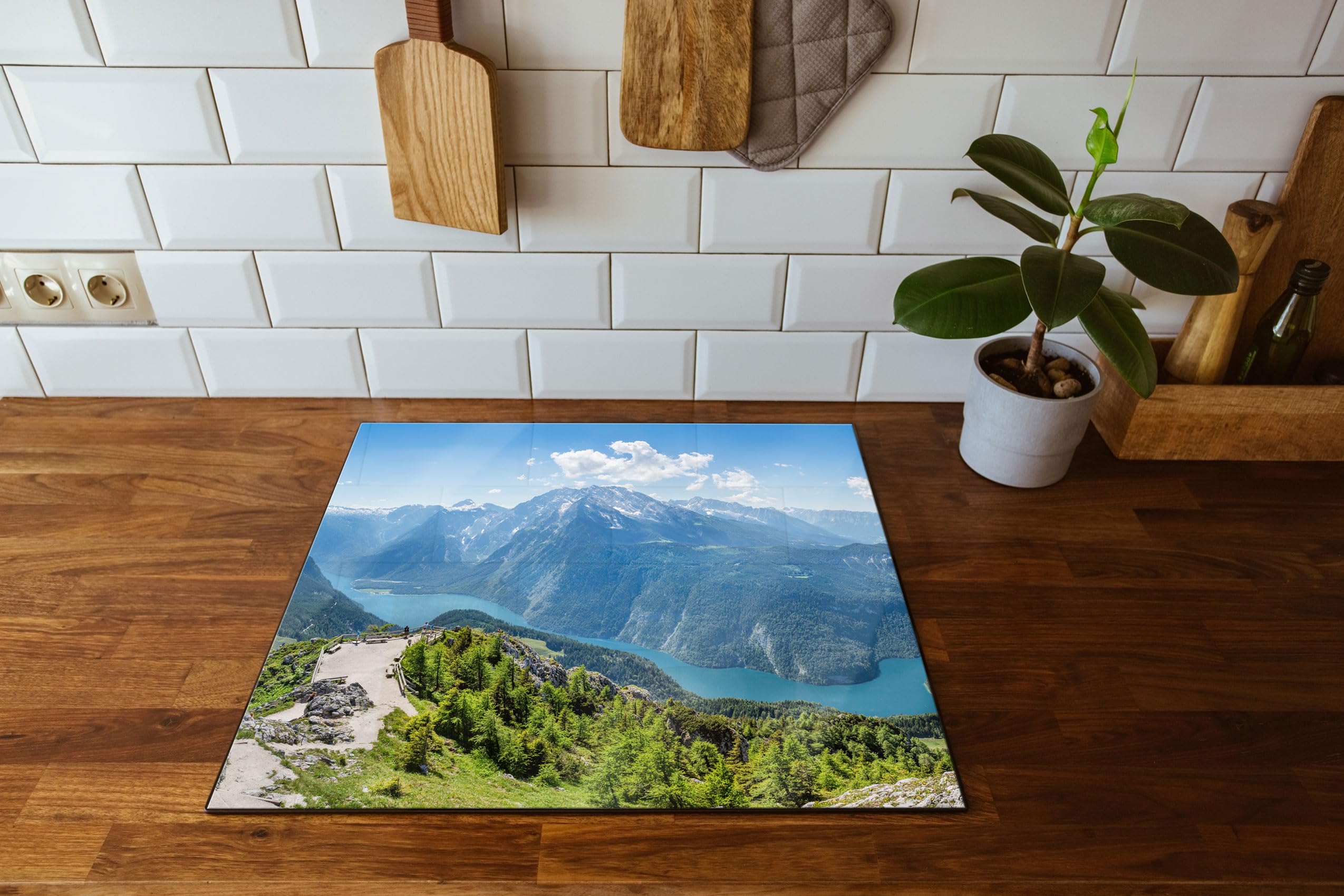 Königssee in Bayern Plaque de protection pour cuisinière et protection anti-éclaboussures en verre véritable 60 x 52 cm