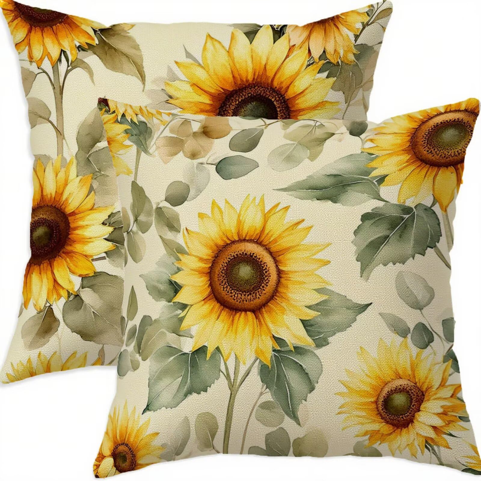 Housse coussin 70x70cm automne lin taie oreiller double face imperméable lot de 2