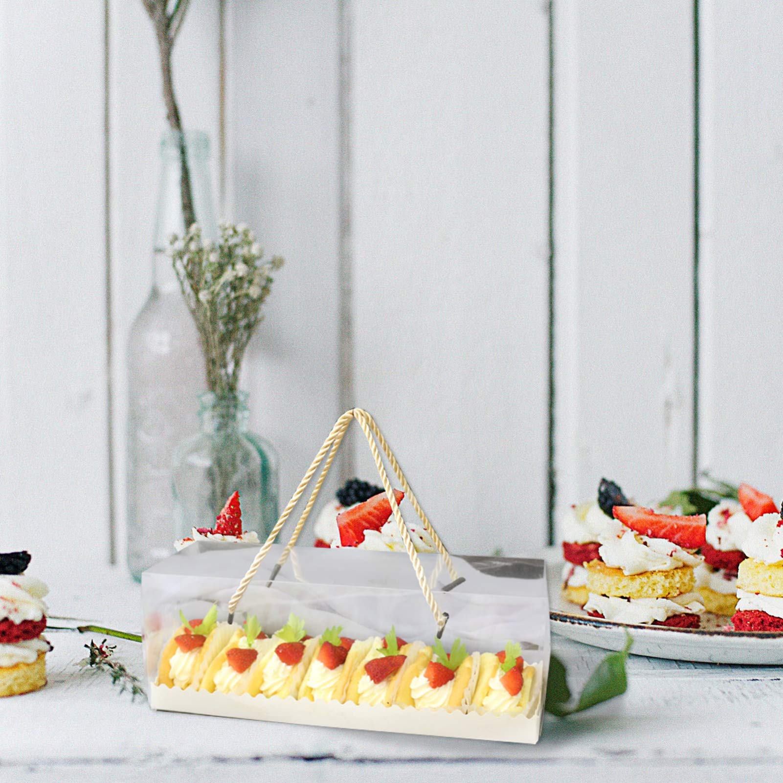 Buy PRETYZOOM 10pcs Clear Cake Box with Handle Rectangular Portable