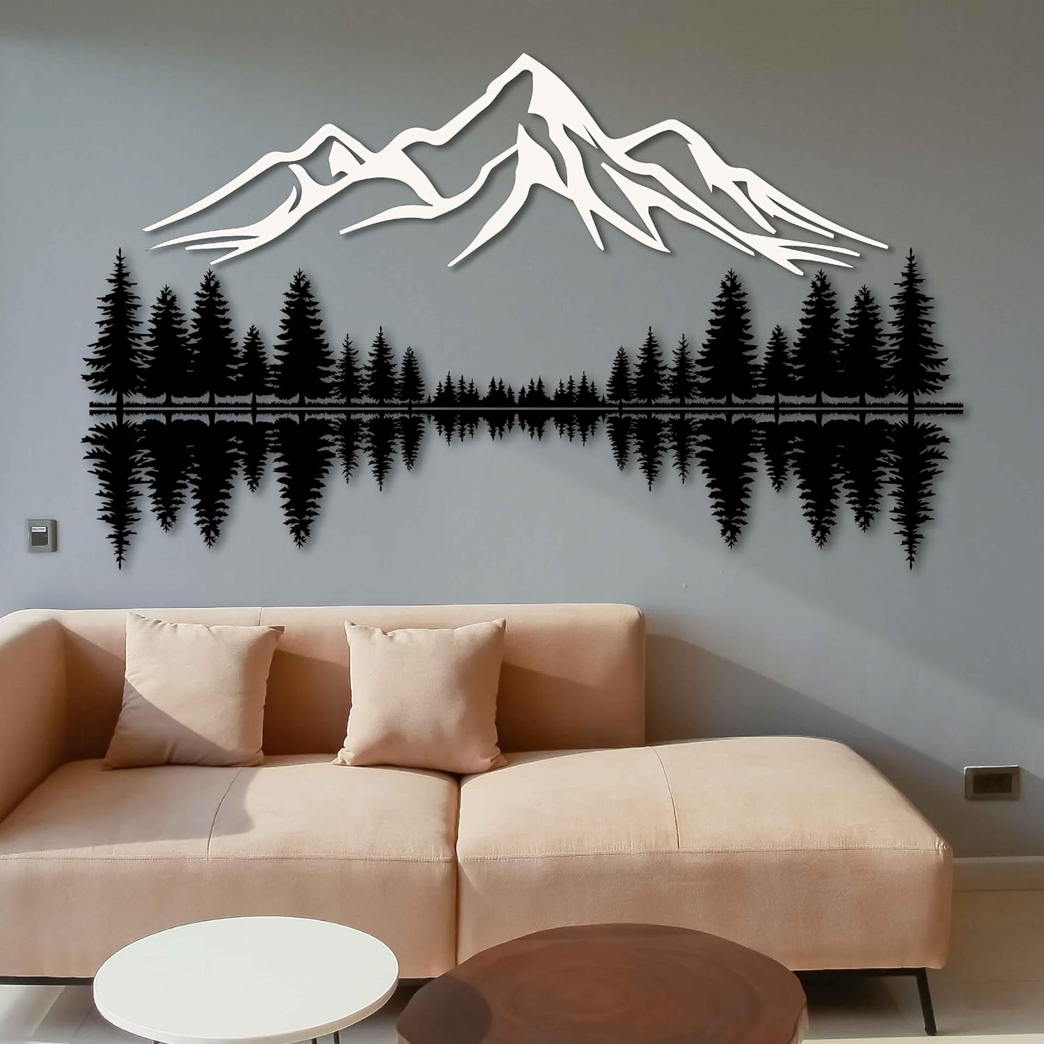 KAWA METALWORKS Mountain & Forest Wall Art - Pine Trees & Hill, Large Nature Wall Decor, Metal Wall Hanging, Housewarming Gift