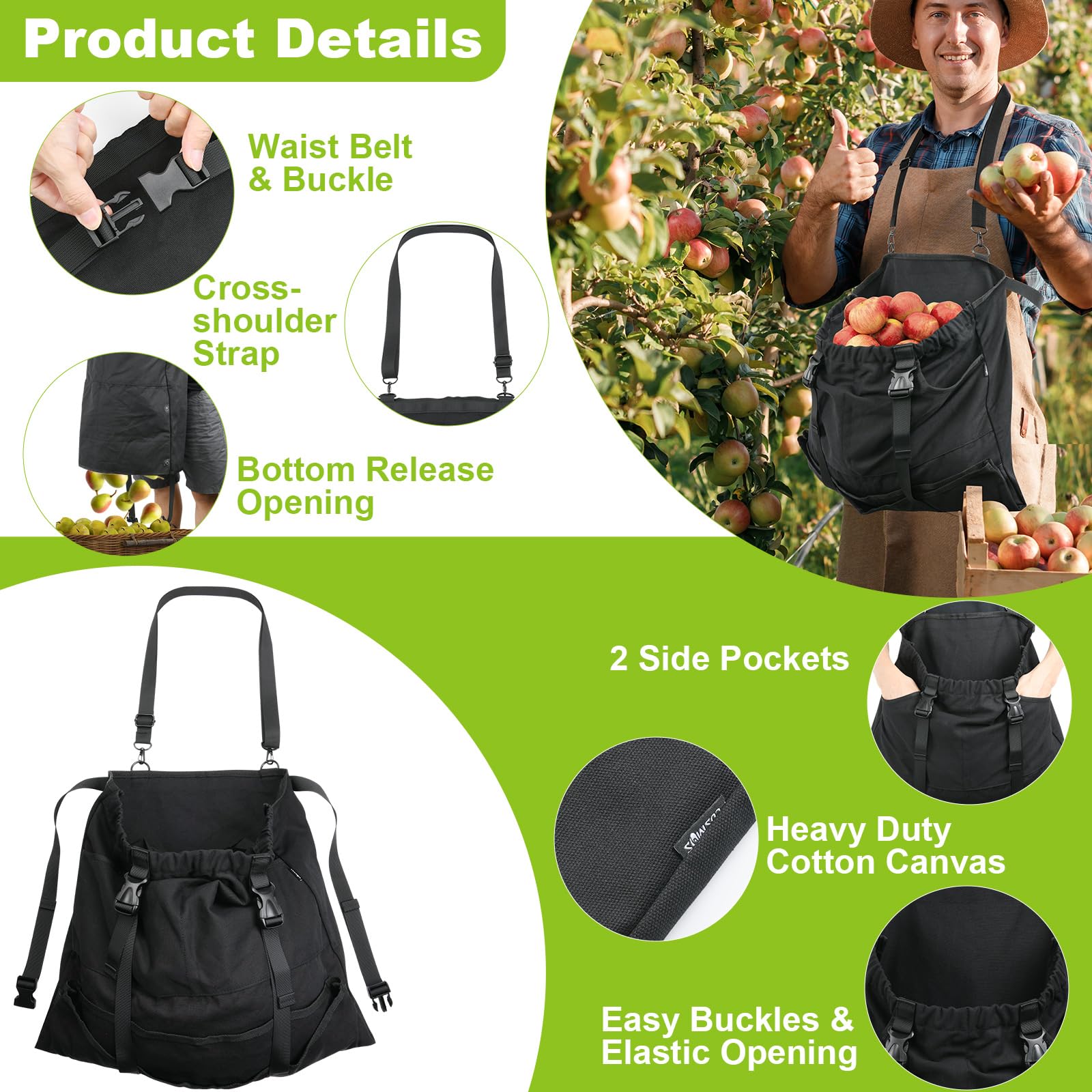 Cosmos Tablier de récolte de jardin, ceinture de taille, tablier de récolte de jardin pour jardinier, récolter des mauvaises herbes, légumes, fruits, tablier de jardin en toile avec pochette à