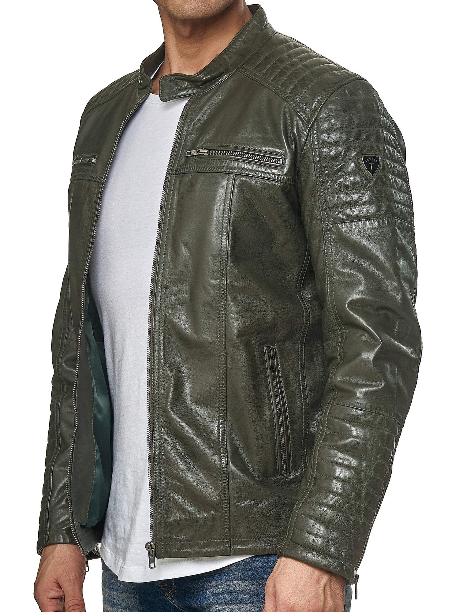 Tazzio Herren Jacke Lederjacke Echtleder Leder Biker Übergangsjacke 19709