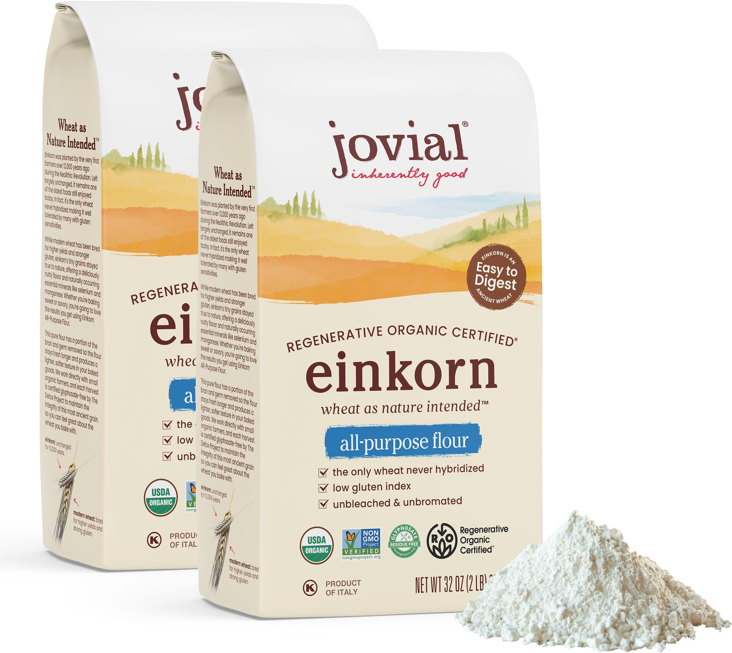 Jovial Organic Einkorn Unbleached All Purpose Flour, Non-GMO, 32 Oz, 2 Pack