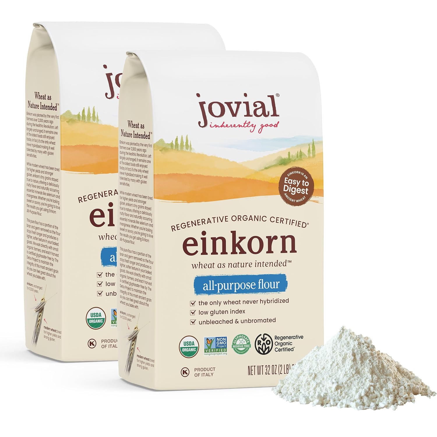 Jovial Organic Einkorn Unbleached All Purpose Flour, Non-GMO, 32 Oz, 2 Pack