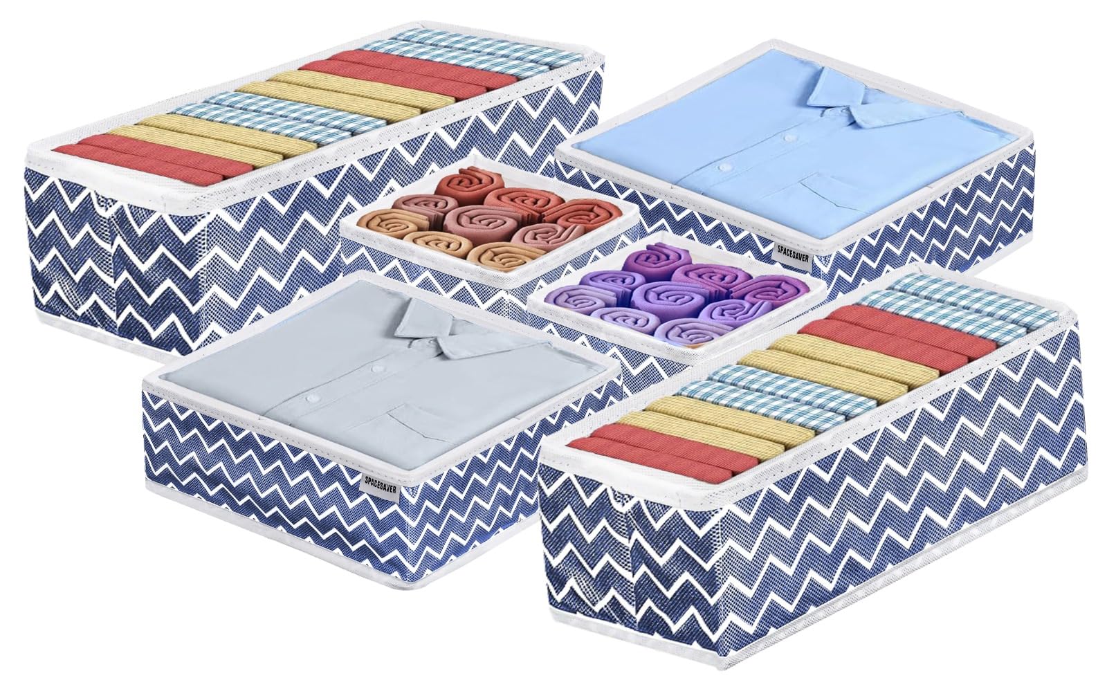 A406 6 Foldable Drawer Organiser Set 6 Storage Box Organiser for Drawer Set Divider Underbed storage box (Blue)