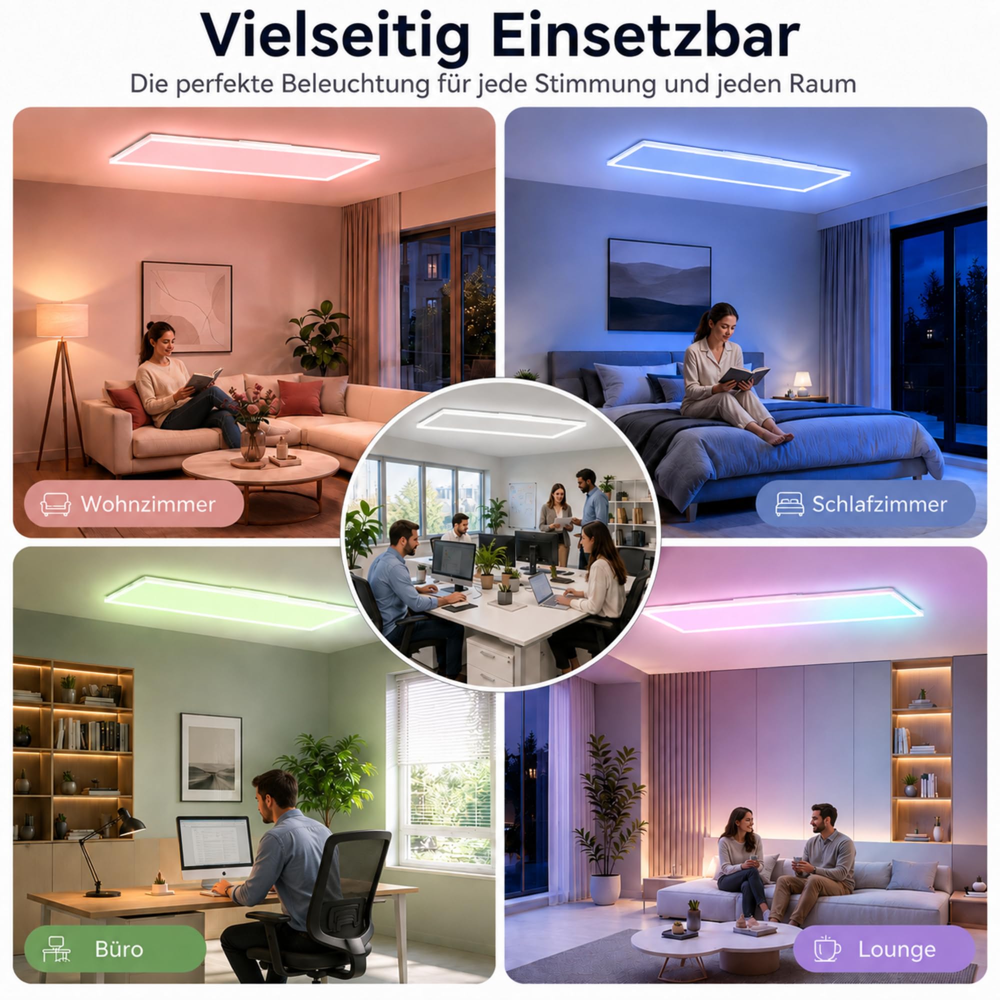 Lampa sufitowa LED 120 x 30 cm, 39 W, ściemnialny panel sufitowy RGB z pilotem, CCT 3000 - 6500 K, tryb nocny, timer 30 min, wbudowany sterownik, biały