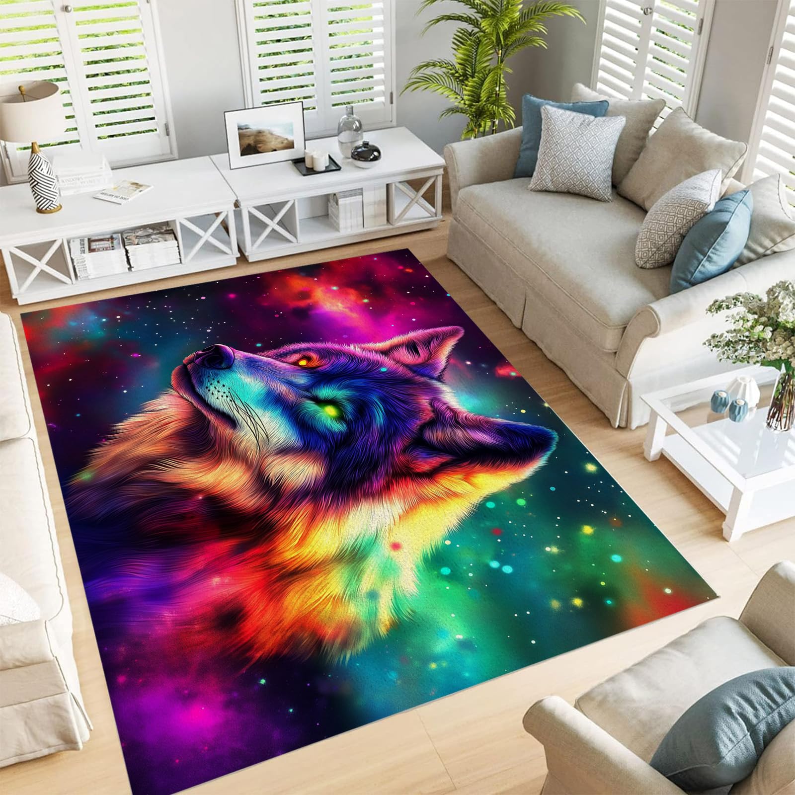Tapis loup de la galaxie grand format peluche douce poil ras salon 180x270