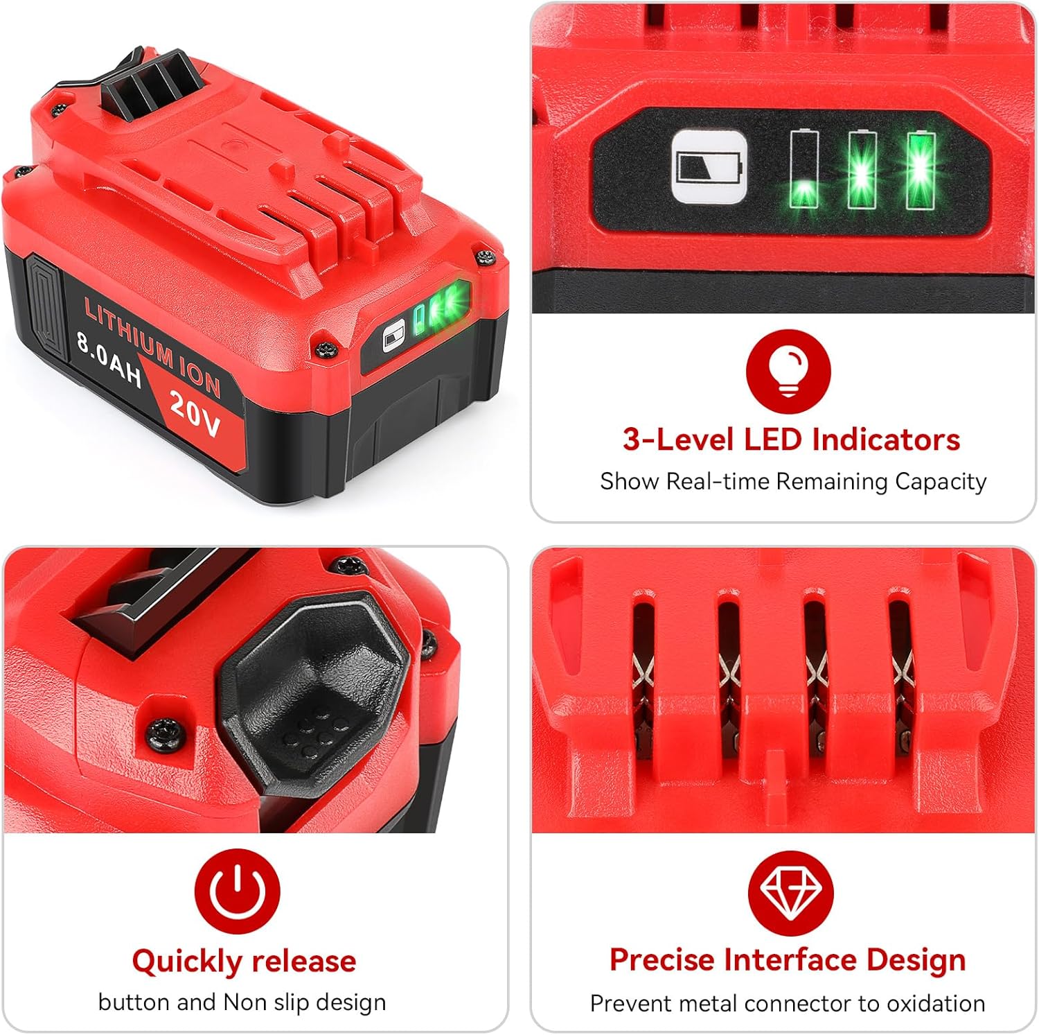 ARyee 4-Pack 20V 8.0Ah CMCB205 Replacement for Craftsman 20V Battery CMCB204 CMCB205 CMCB202 Cordless Impact Driver Tools Battery, 4Packs
