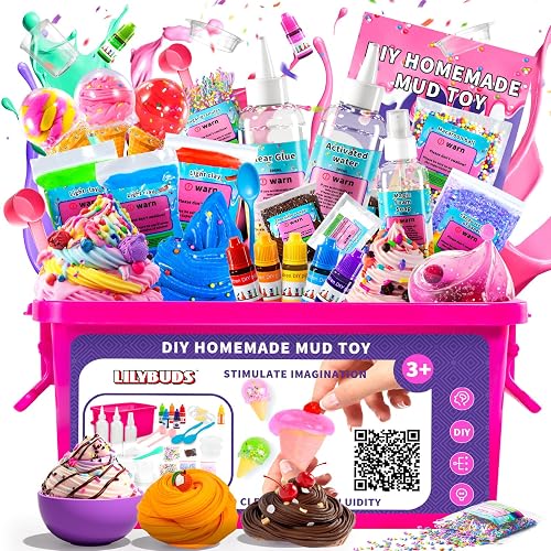 LILYBUDS Slime Party Favors, DIY Science Kit for Boys Girls Ages 4-8 6-12, STEM Kit Ice Cream Soft Clay Making Kit for Ages 5-7 8-12 Kids Clay Gift Toys, Girls Birthday Party Supplies