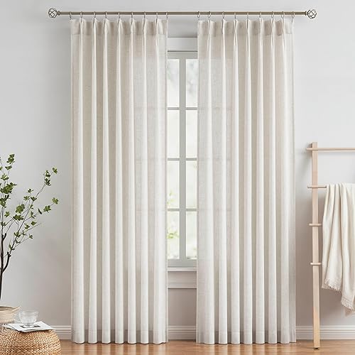 Vision Home 2 paneles de cortinas plisadas naturales para filtrar la luz, con textura, mezcla de lino con textura, 95 pulgadas de largo, para sala