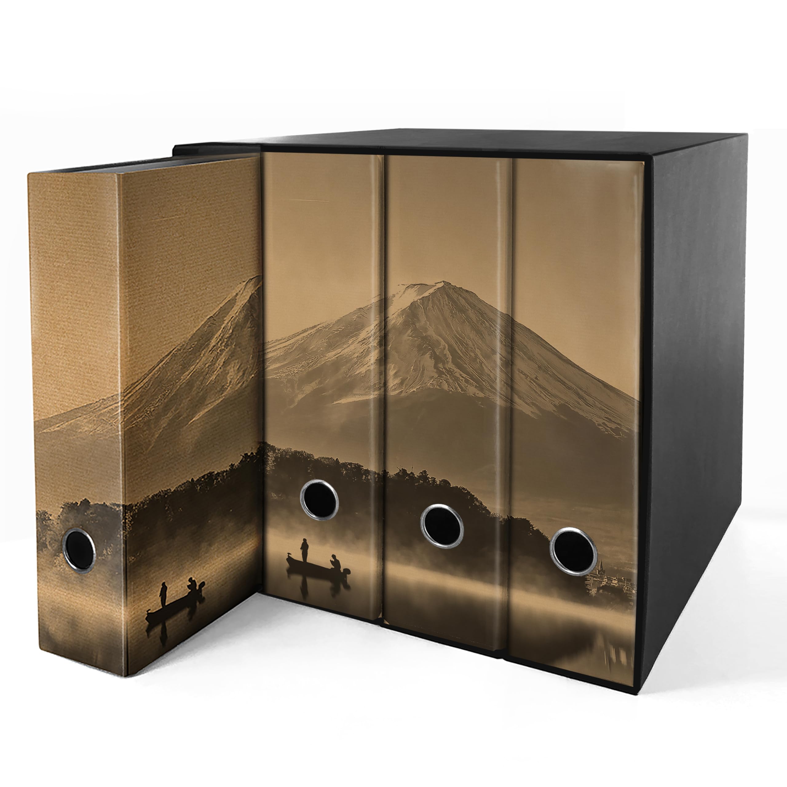 Raccoglitori ad anelli Avana MONTE FUJI- Set da 4 raccoglitori - SHAREPRINTING Faldoni (H31 a 2 anelli)