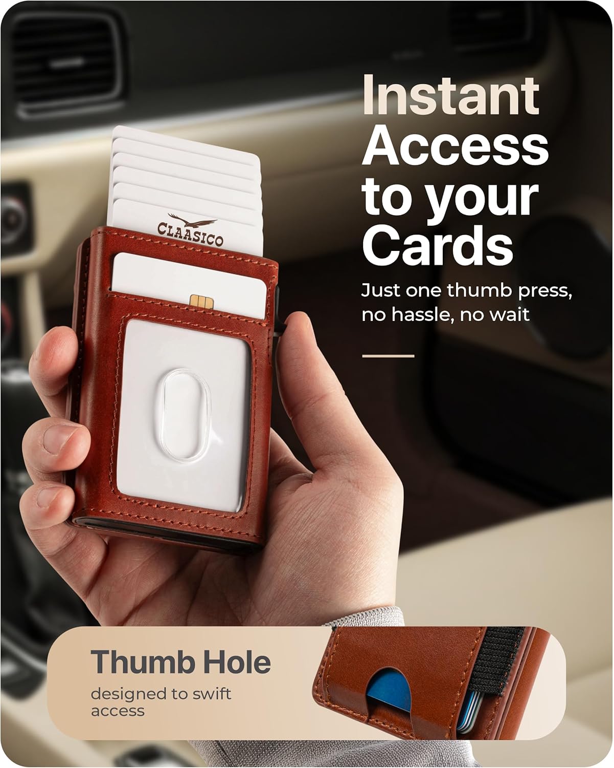 Claasico MagSafe Wallet for Men | RFID Blocking Slim Leather Card Holder with Pop-Up Mechanism | Ultra-Thin, Magnetic Design, Front Pocket Wallet, Compatible with MagSafe iPhone Models - Image 2