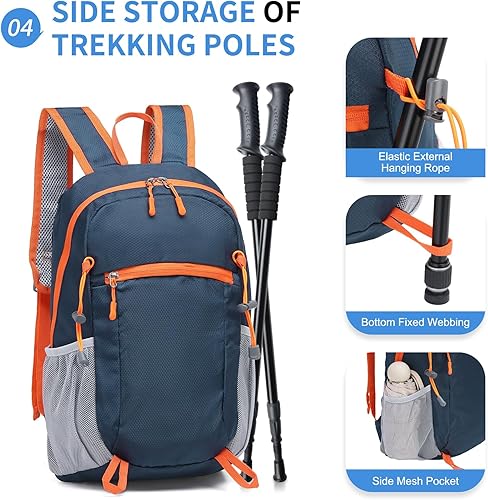 Miniatura 5 de Mochila de senderismo plegable, mochila de campamento, resistente al agua, poliéster ligero para hombres y mujeres, viajes al aire libre