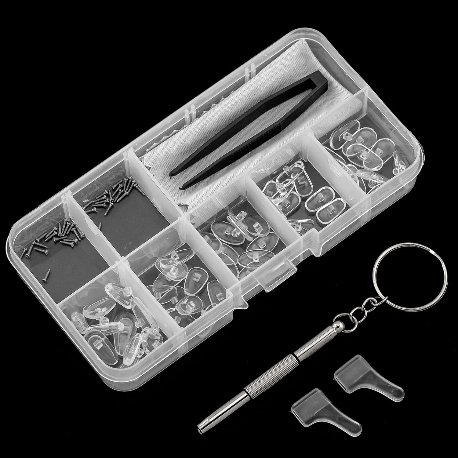 12mm - 15mm Assorted Glasses Repair Tool Kit Silicone Nose Pads Ear Hook Screw Mount Replacement Part - Anti Slip Reading Eyeglass Optical Insert Frame Eyeglasses Non-Slip Specs Spectacles