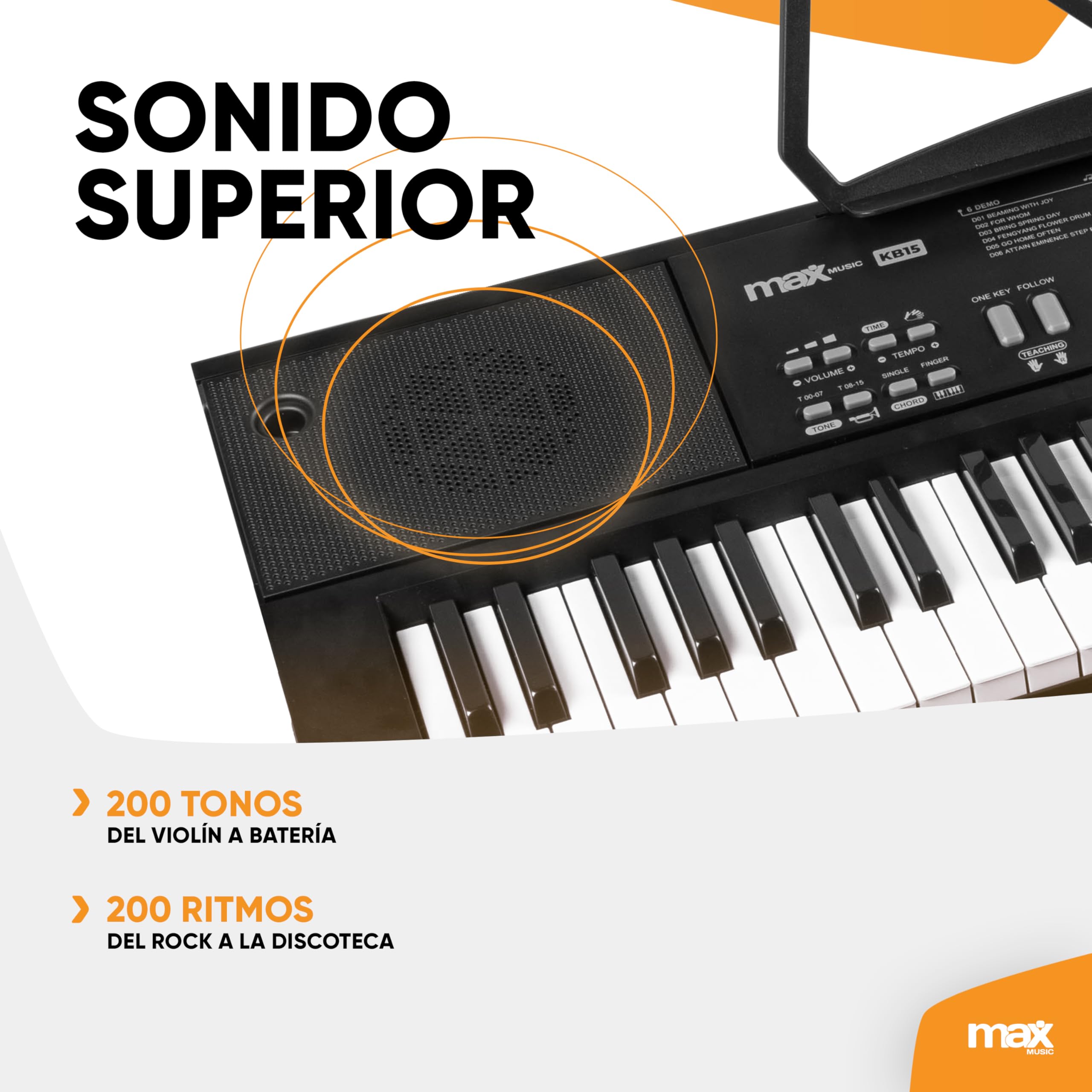 MAX KB15 - Pack de teclado eléctrico de 61 teclas para principiantes que incluye un soporte, auriculares, micrófono, banqueta y batería recargable. Ideal para todas las edades para aprender a tocar.
