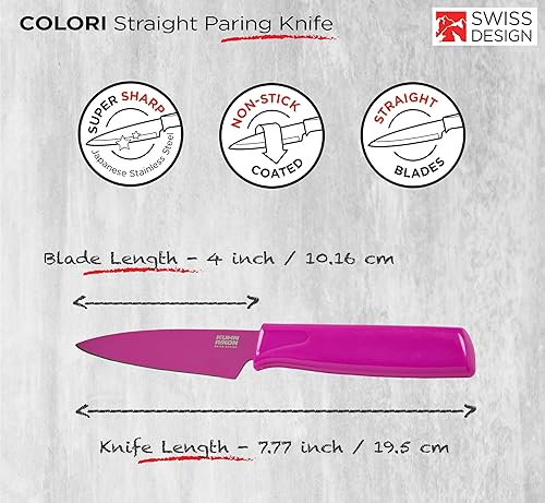 Miniatura 38 de Kuhn Rikon Colori - Cuchillo de pelar de acero inoxidable japonés de 4 pulgadas, hoja antiadherente, mango ergonómico y funda, color blanco