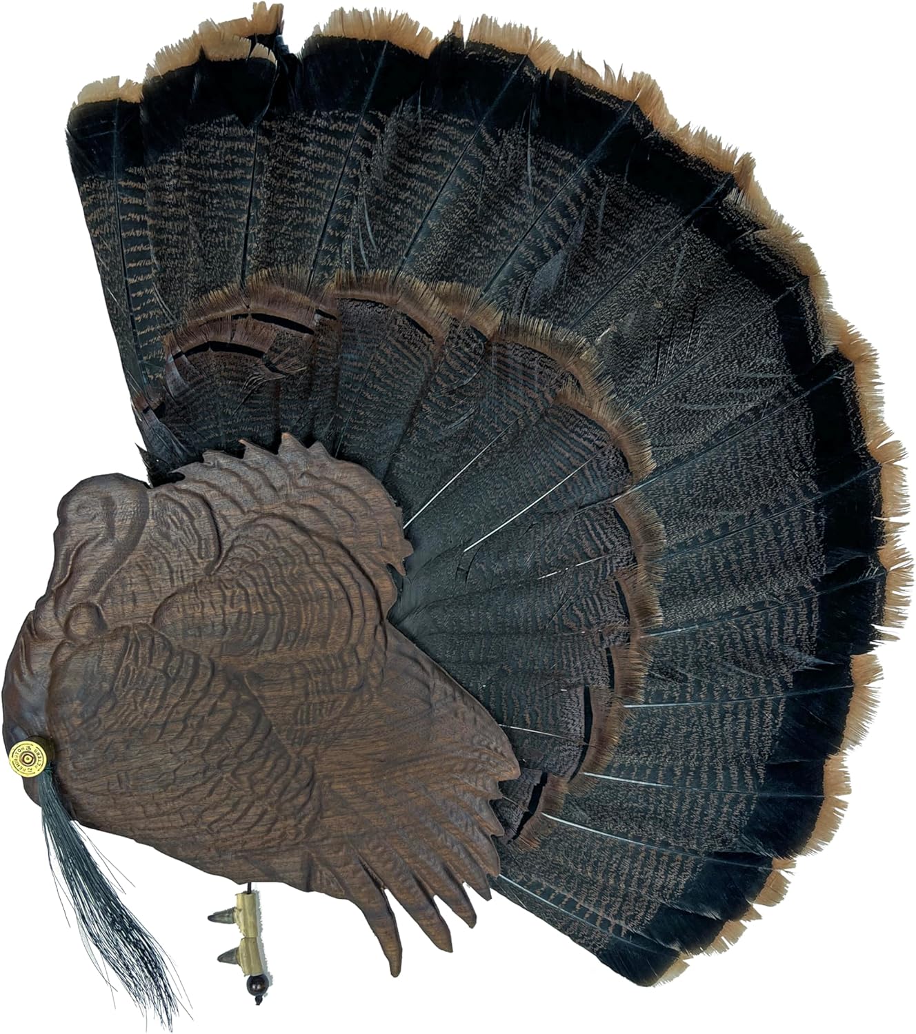 Walnut Turkey Bust Display for Tail, Beard, Spurs, Shotgun Shell, & Fan - Unique Plaque (Spurs Only)