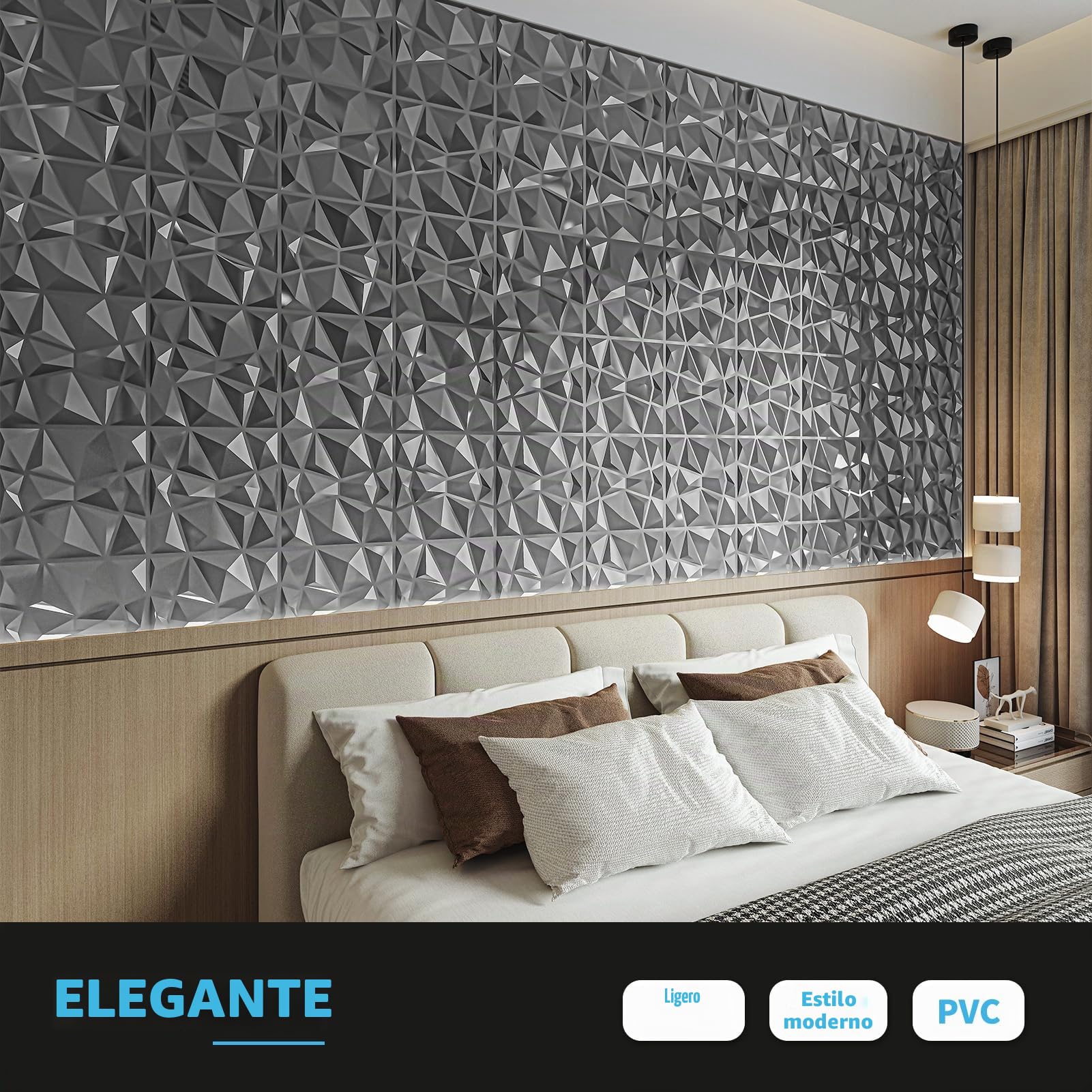 Art3d Paneles de diseño de diamante 3D para decoración de interiores, sala de estar, fondo de pared de TV, dormitorio, configuración de juegos, 30 x 30 cm, plateado, paquete de 33