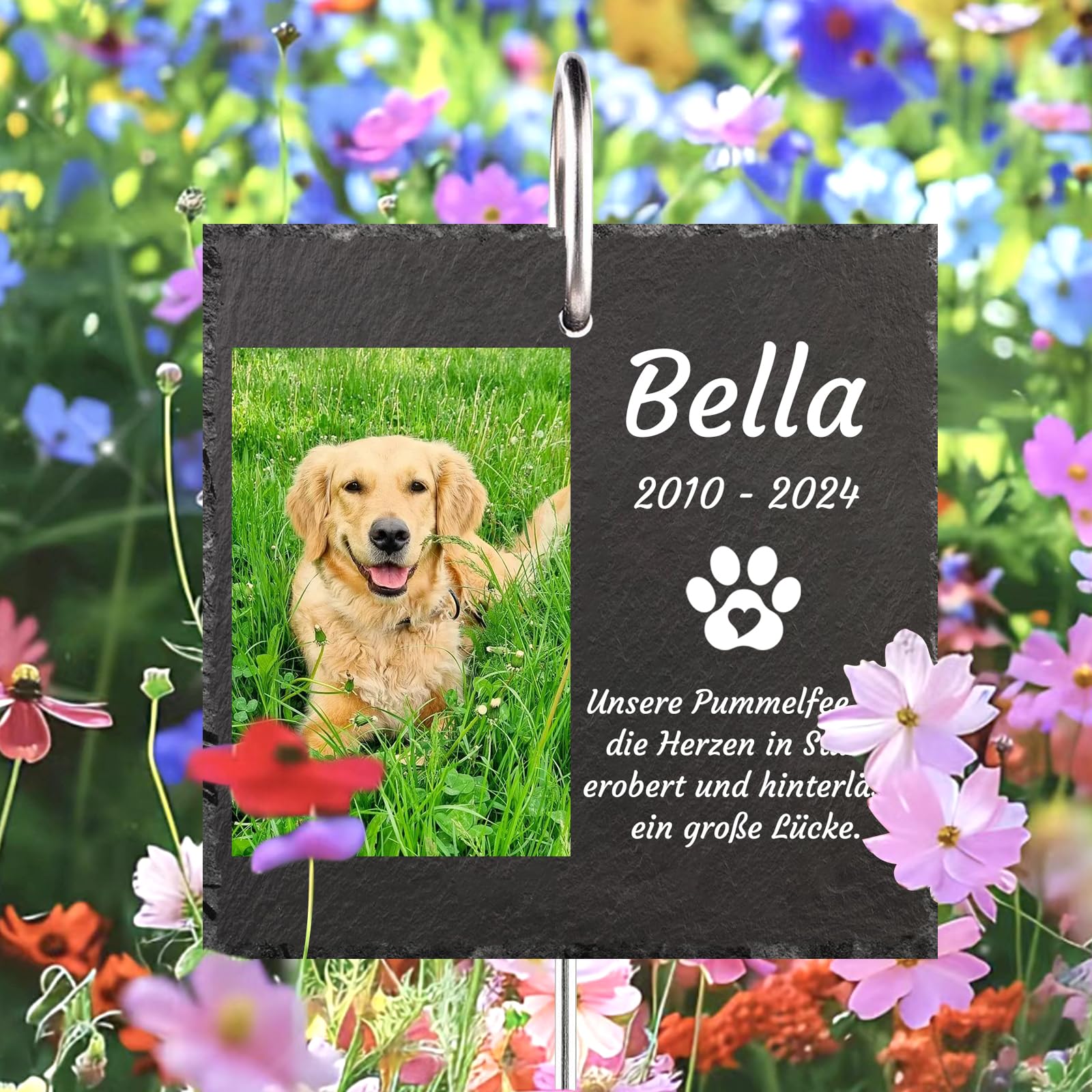 Dihope Personalised Dog Memorial Plaque with Hook Stake, Custom Name Pet Memorial Bereavement Gifts Natural Slate Grave Plaque Gifts for Loss of Dog Cat Pet (Square-1)