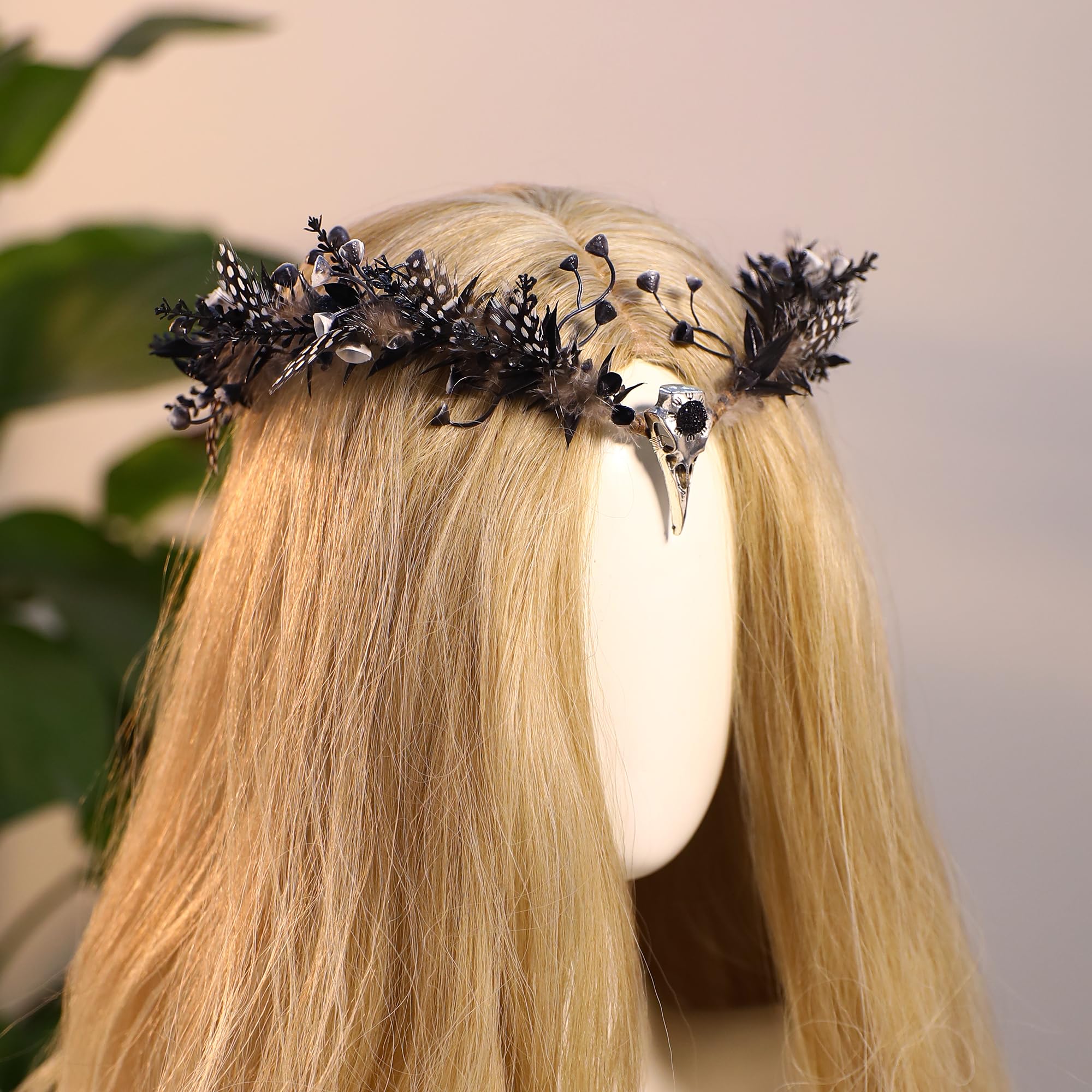 MOSTORY Gothic Elf Crown Headpiece for Women Black Raven Witch Crown Headband with Feather for Renaissance Cosplay Party - Image 4