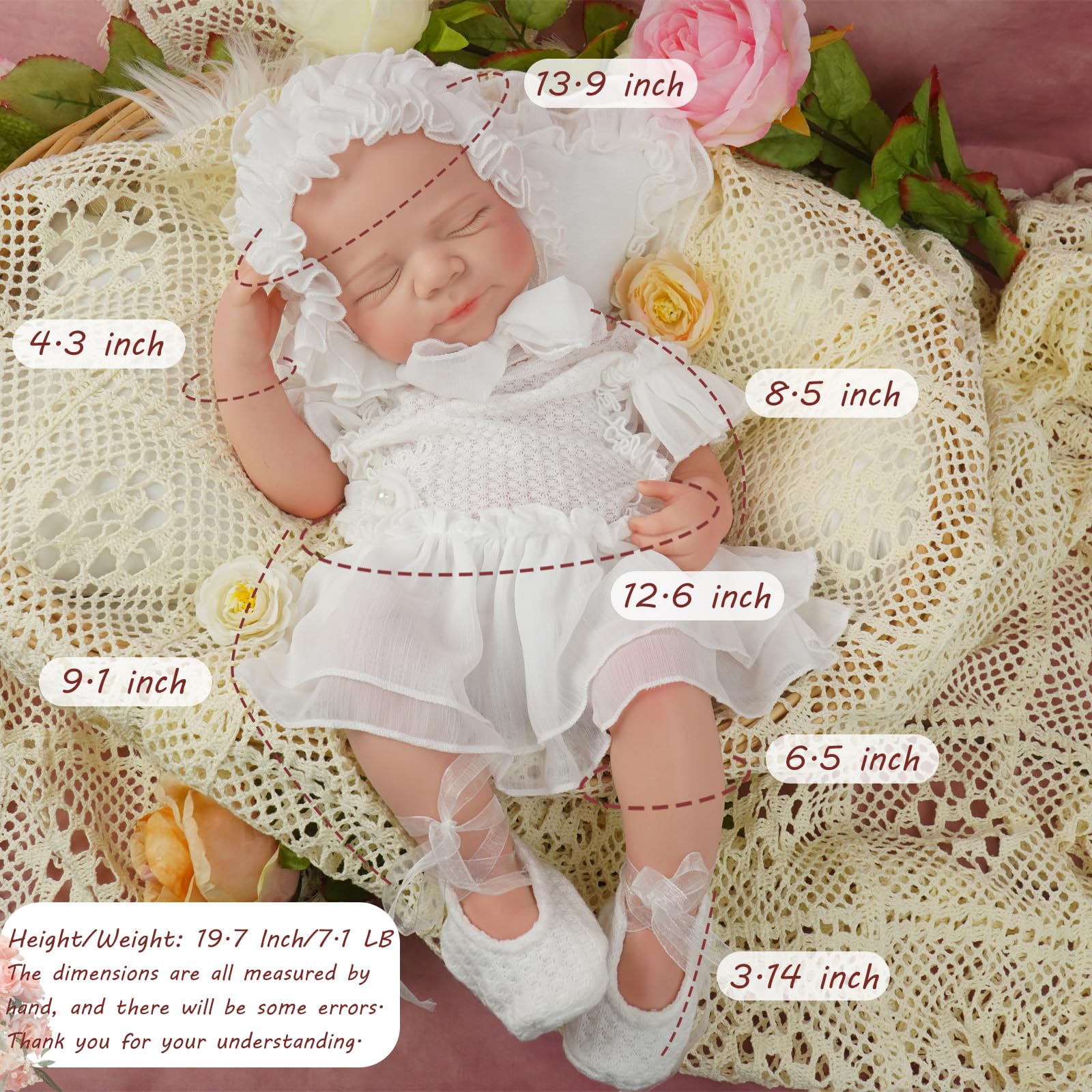 50 cm Vollsilikon Lebensechte Babypuppen Mädchen Schlafposition | Reborn Baby Puppen GanzköRper Platinsilikon Nicht Vinyl,Realistische Neugeborene Puppen,für Kinder ab 3 Jahren und Sammler