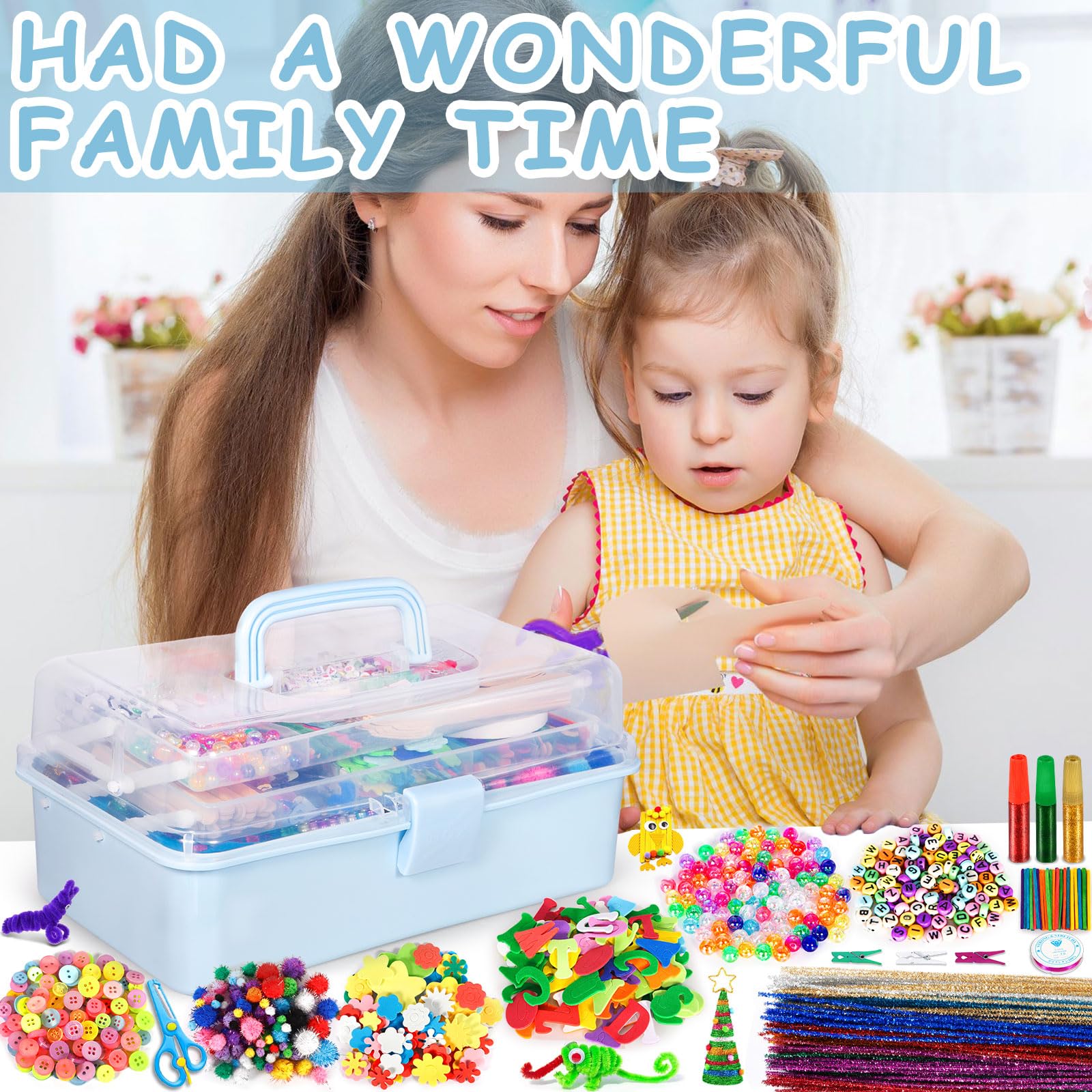 Purpledi 3300+ Pezzi Lavoretti Creativi, DIY Art Craft Set, Paillettes, Kids Mestiere Fai da Te Decorazioni Giocattoli, Giochi Creativi Bambini 3+Anni (A)
