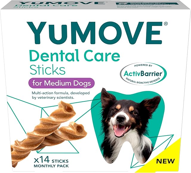 Lintbells YuMOVE Dental Care | Dental Sticks for Medium Dogs Tasty Chews with Natural Ingredients which Target Plaque & Freshen Breath,White | 14 Pack |