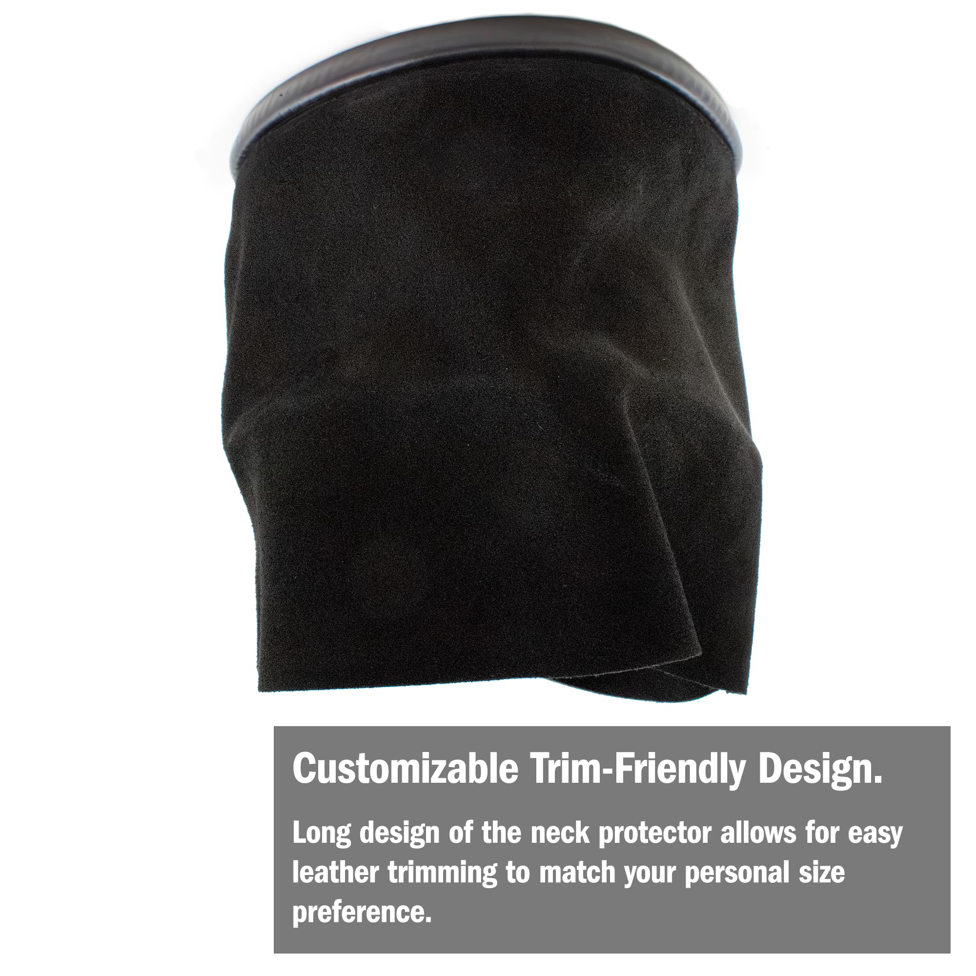 Koike - Protector de cuello para casco de soldadura de piel, sello a presión, diseño largo, corte a medida