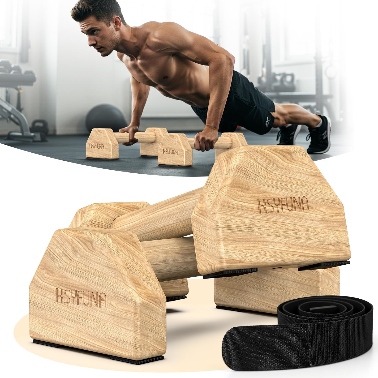 Liegestützgriffe Holz, Parallettes, rutschfeste Griffe Liegestütze, Push Up Stand Bars, Liegestützgriffe für Muskeltraining und Krafttraining, Handstand Griffe für Indoor & Outdoor