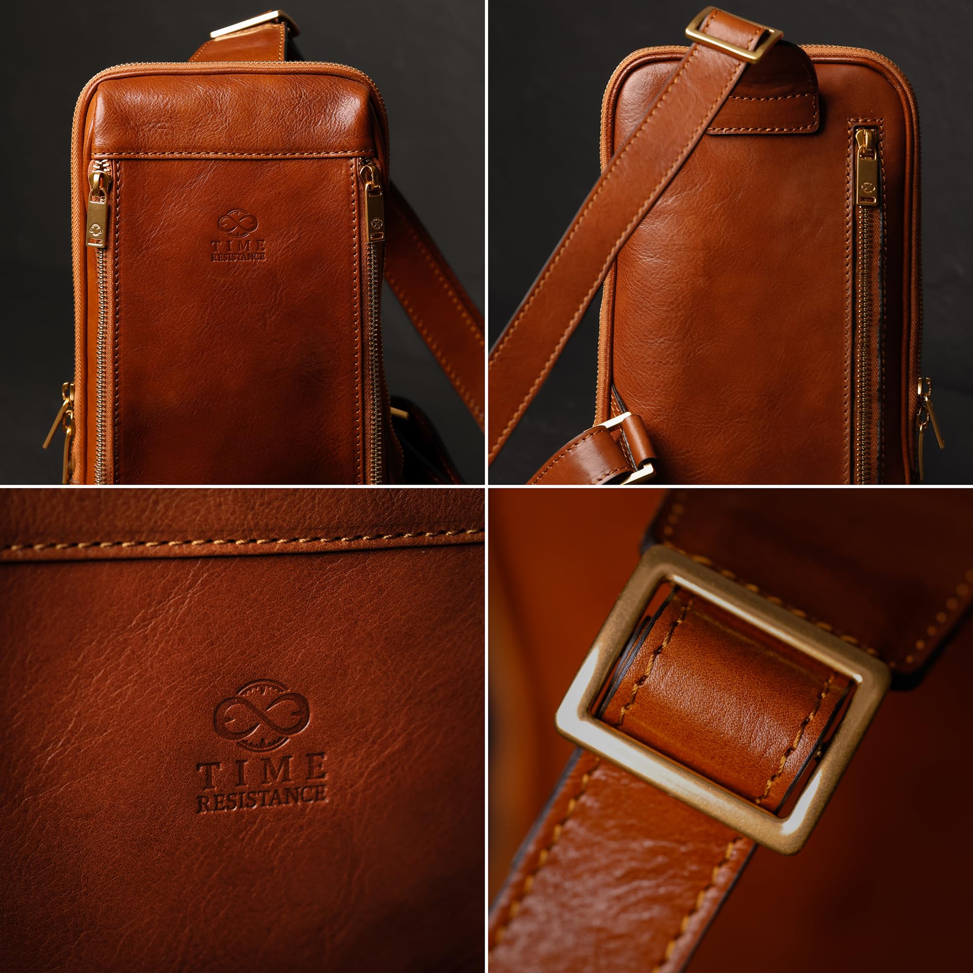 Time Resistance Bandolera de cuero - Bolso bandolera marrón - Bolso bandolera para hombres y mujeres - Mochila de hombro hecha a mano
