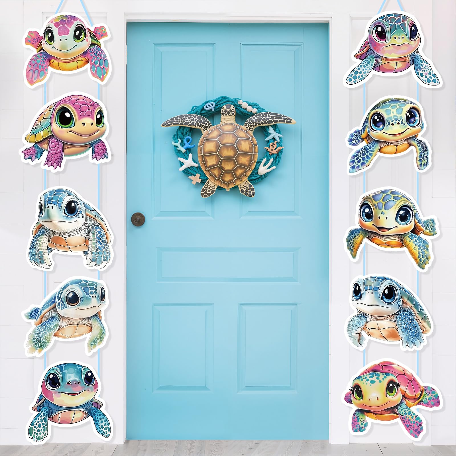 Sea Turtle Birthday Door Signs Decorations Under The Sea Party Decorations Ocean Animal Hanging Door Banner Colorful Beach Turtle Porch Sign Backdrop for Summer Indoor Outdoor Party Supplies Decor