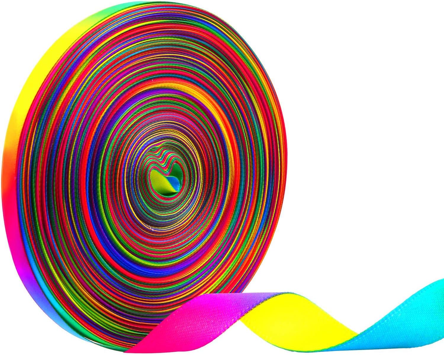 Teemico 50 Yards Satin Ribbon Gradient Rainbow Printed Double Side Satin Polyester Ribbon for DIY Handmade (9mm Wide)