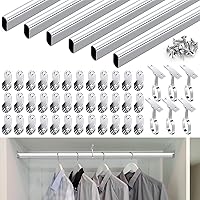 Tandefio 92 Inch Chrome Oval Closet Rod with 6 End Supports - Anti-Slip, Waterproof for Closets, Laundry & Showers (Silver, 6 Sets)