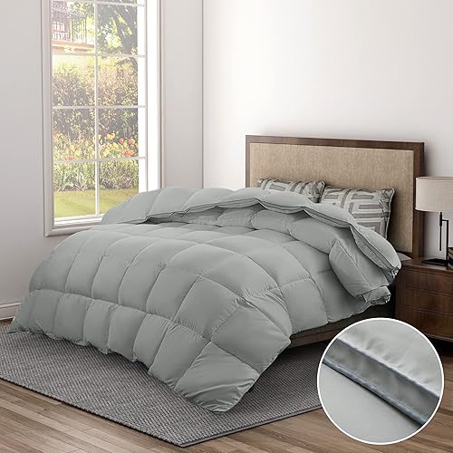 puredown Edredón de plumas de ganso gris, tamaño Queen de gran tamaño, relleno de edredón para todas las estaciones, diseño reforzado, ultra suave,