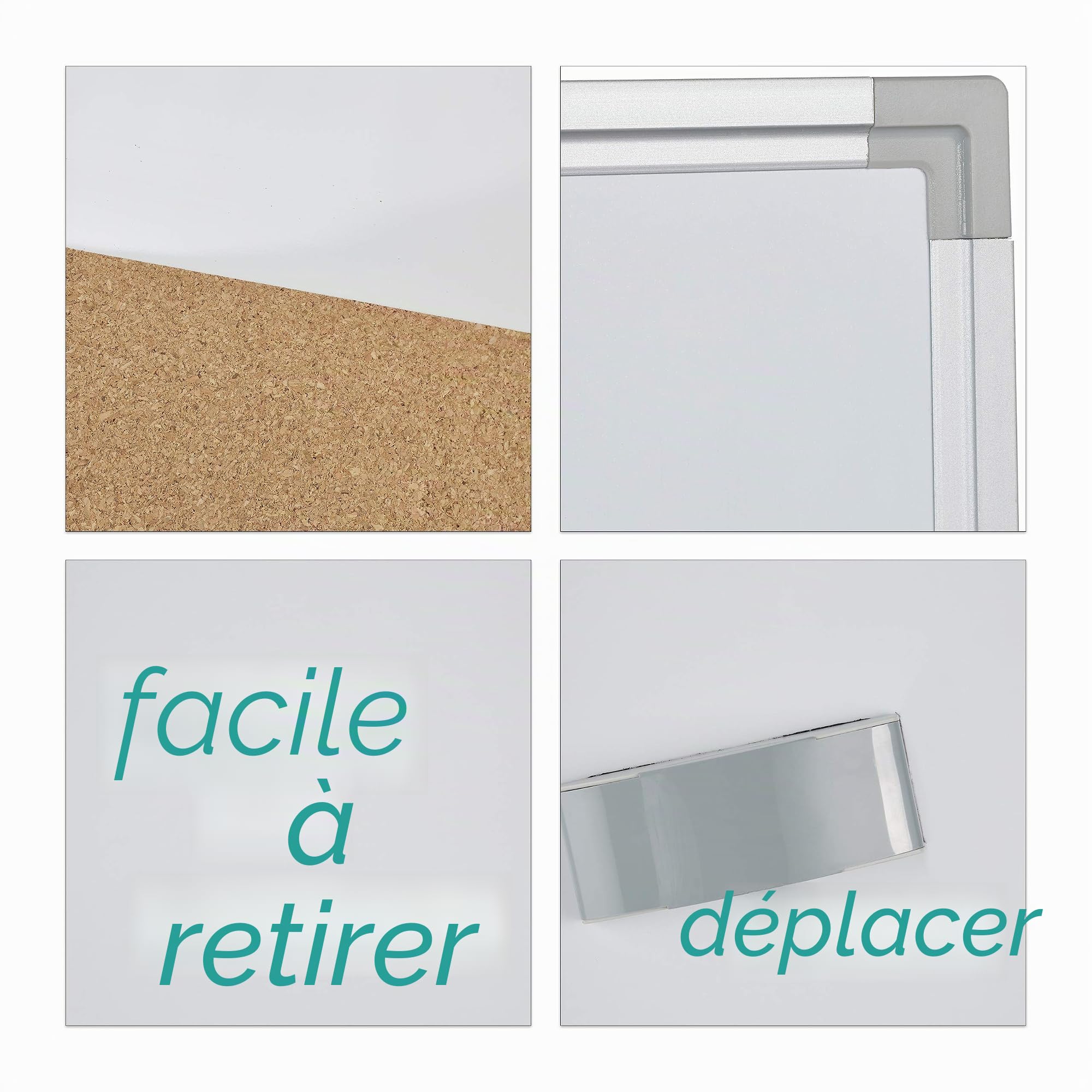Relaxdays Tableau Blanc combiné 2 en 1, Panneau en liège, magnétique, Cadre en alu, Rangement, 60 x 90 cm, Blanc/Naturel