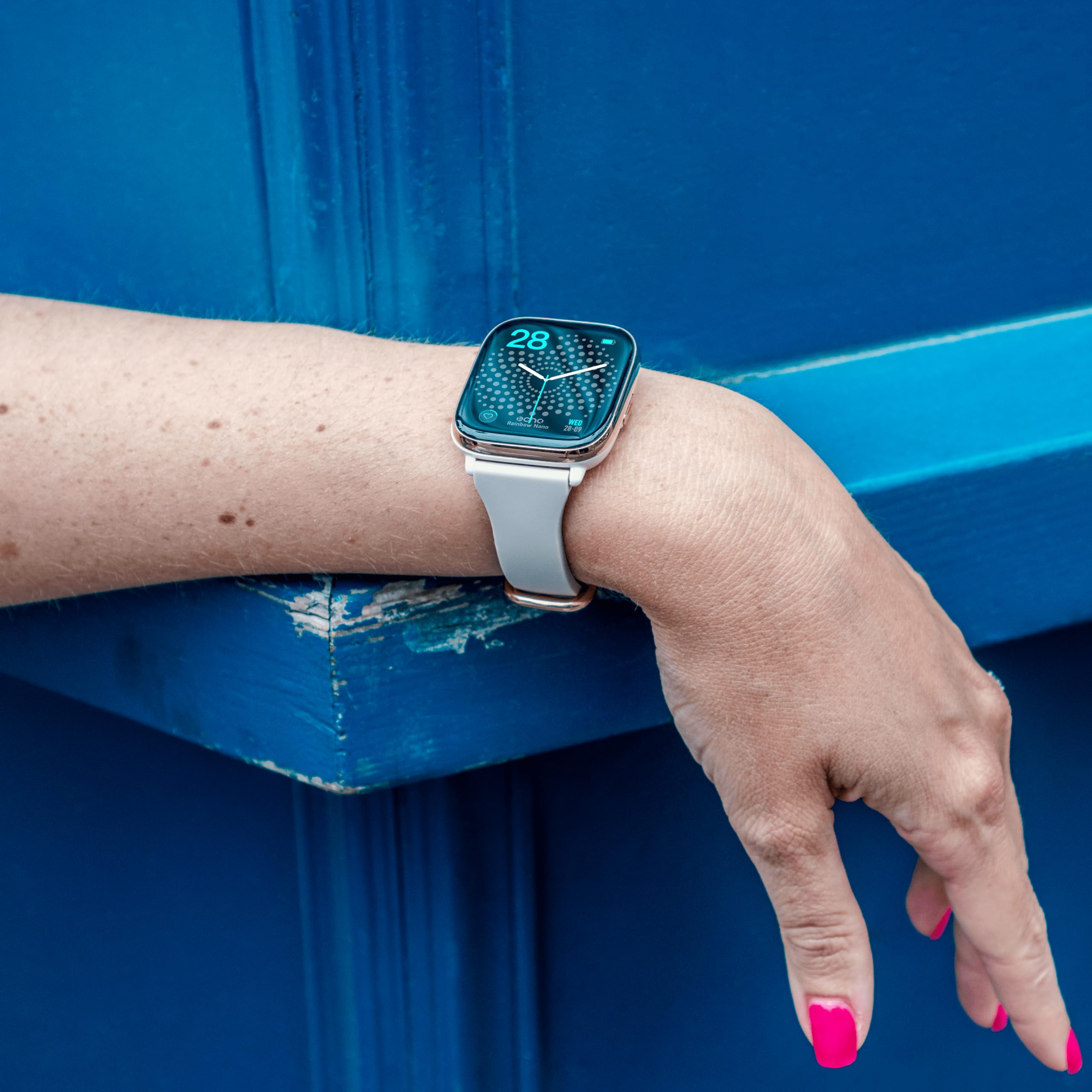 Echo Rainbow Nano Montre Connectée Femme Homme 1.83'', Sport – Or, Rose | 2 Bracelets, Légère, Écran Amoled, Étanche IP68, Autonomie 7 jours, Appel Bluetooth, Android, IOS, Capteurs Santé, Sommeil