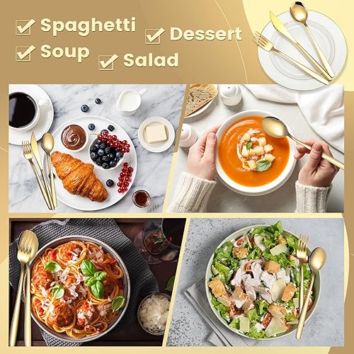 Miniatura 5 de 240 Pcs Gold Silverware Set for 80 - Stainless Steel Flatware Cutlery Set Include Forks, Knives & Spoons for Wedding Parties, Kitchen, Restaurant -