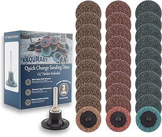30 Pcs 2 Inch Sanding Discs with 1/4" Holder, Roll Lock Quick Change Die Grinder Sanding Disc Fine/Medium/Coarse Surface Conditioning Disc Strip Grind Polish Burr Finish Rust Paint Removal
