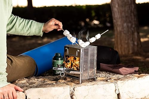 Miniatura 8 de Zento Deals Estufa de campamento plegable de leña, acero inoxidable, parrilla plegable de supervivencia, fácil de transportar, pequeño mochilero